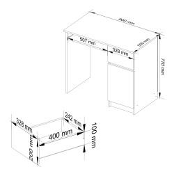 Biurko komputerowe 90 cm Piksel prawe - dąb craft-białe