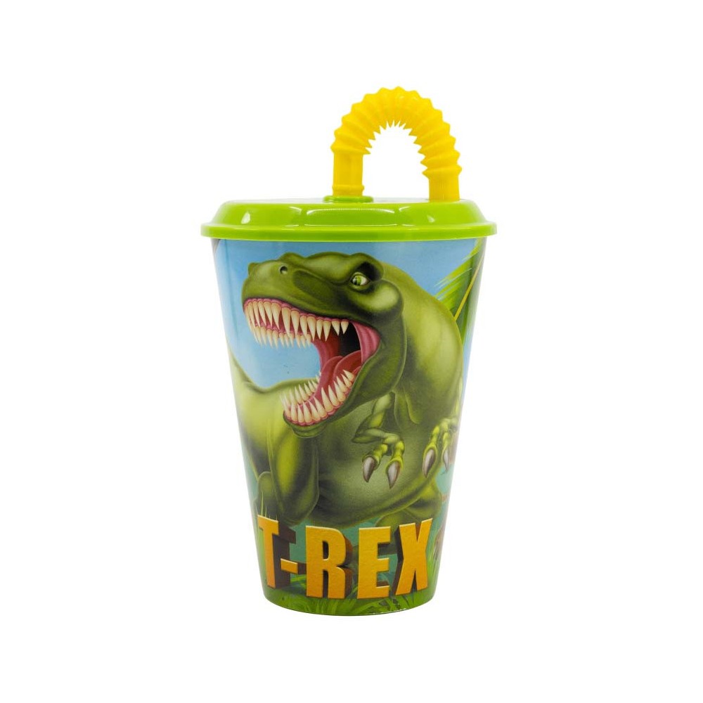 Dinosaur T-Rex plastic cup with straw, 430 ml