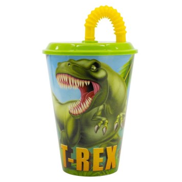 Dinosaur T-Rex plastic cup with straw, 430 ml