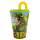Dinosaur T-Rex plastic cup with straw, 430 ml