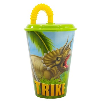 Dinosaur T-Rex plastic cup with straw, 430 ml