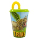 Dinosaur T-Rex plastic cup with straw, 430 ml
