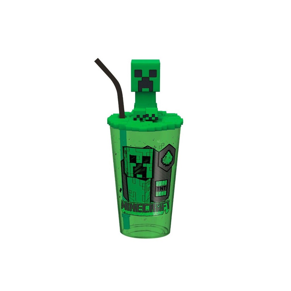 Minecraft Green plastic 3D straw cup 443 ml