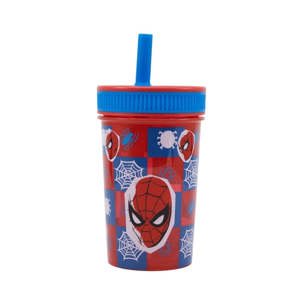 Spiderman Grid silicone straw cup 420 ml