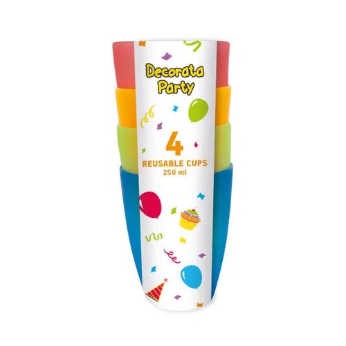 Colour plastic cup set of 4 pcs 250 ml