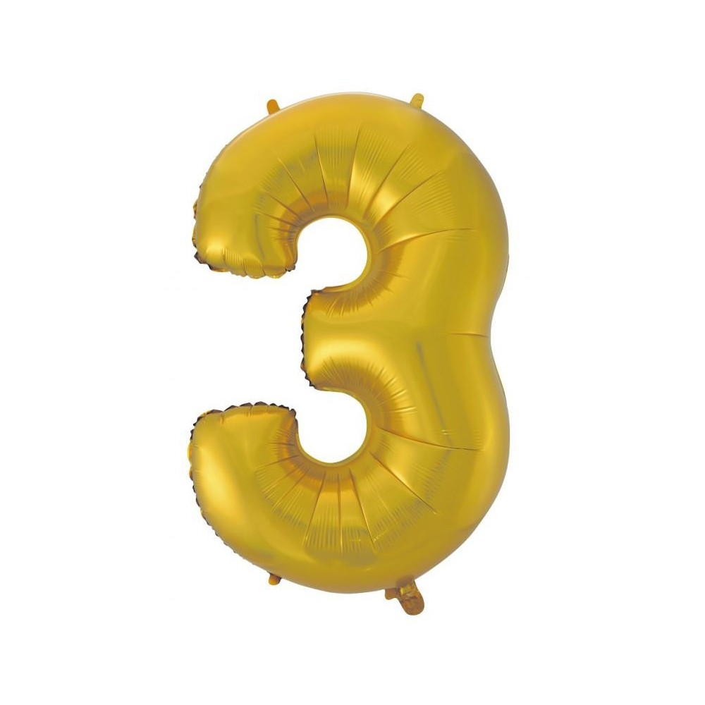 Number Gold Mat Gold Number 3 Foil Balloon 92 cm