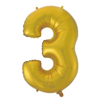 Number Gold Mat Gold Number 3 Foil Balloon 92 cm