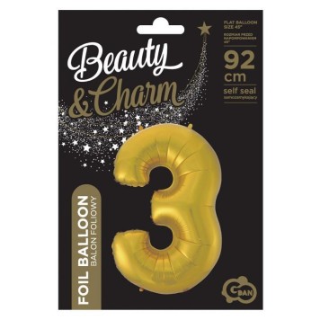 Number Gold Mat Gold Number 3 Foil Balloon 92 cm