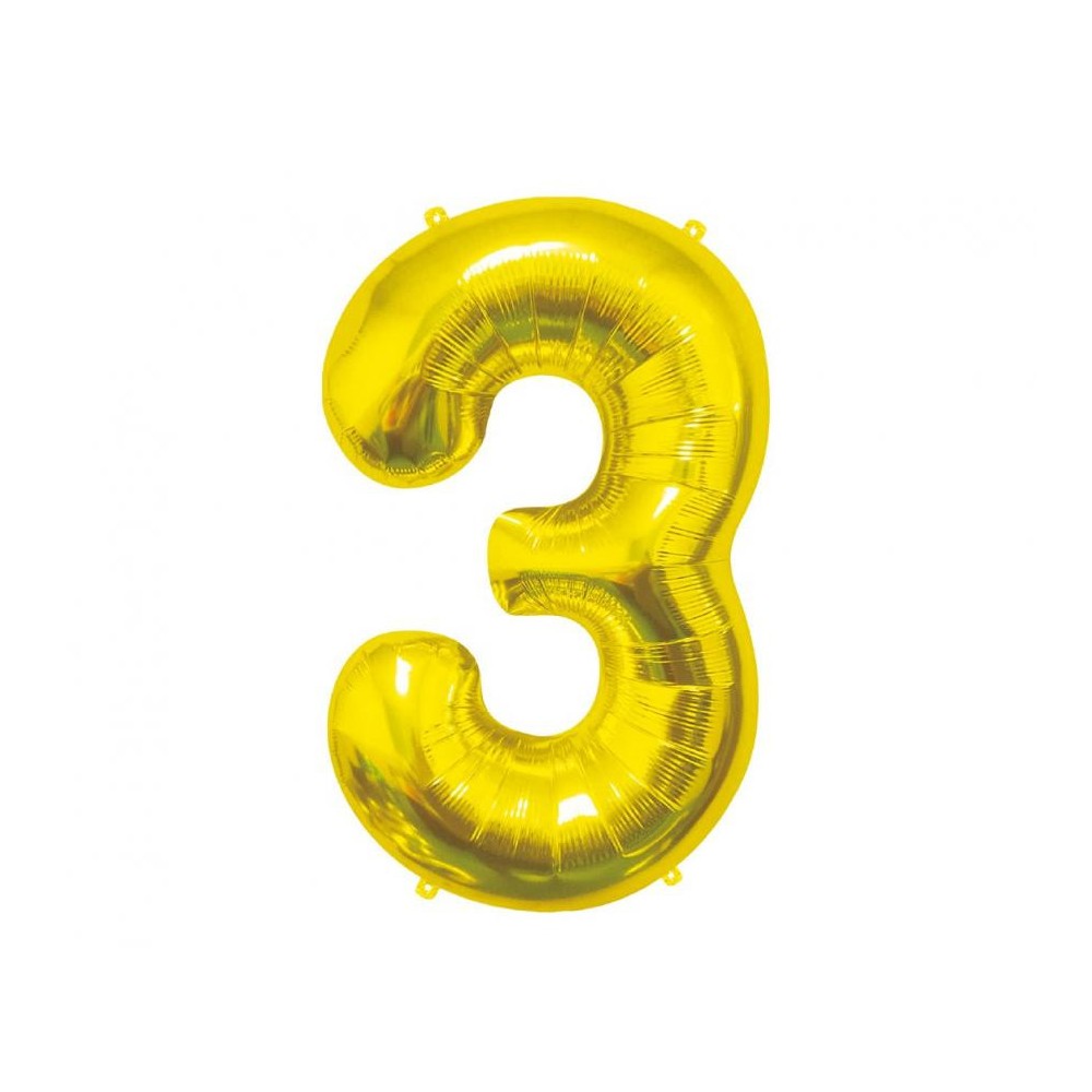 Number Gold, Number 3 Foil Balloon 85 cm