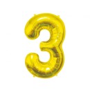 Number Gold, Number 3 Foil Balloon 85 cm