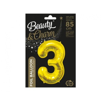 Number Gold, Number 3 Foil Balloon 85 cm