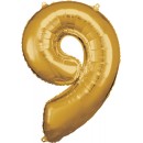 Number Gold, Giant Foil Balloon Number 9, 83*58 cm