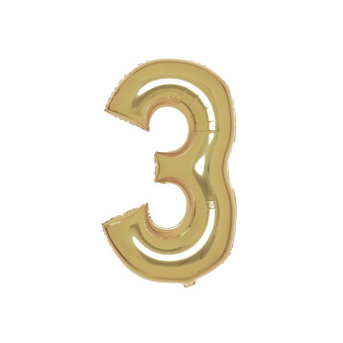 Number White Gold Gold Number 3 Foil Balloon 87 cm