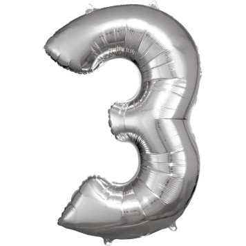 Number Silver giant number foil balloon 3, 83*53 cm