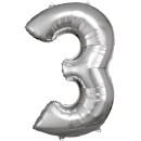 Number Silver giant number foil balloon 3, 83*53 cm