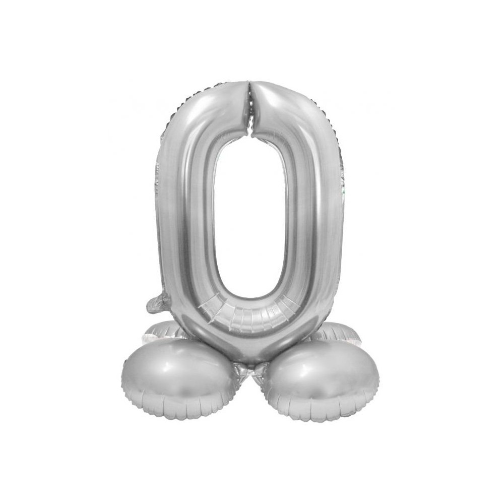 Number Silver Silver Number 0 Foil Balloon with Stand Base 72 cm