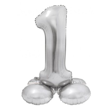 Number Silver Silver number 1 foil balloon with base, 72 cm