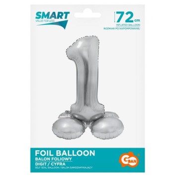 Number Silver Silver number 1 foil balloon with base, 72 cm