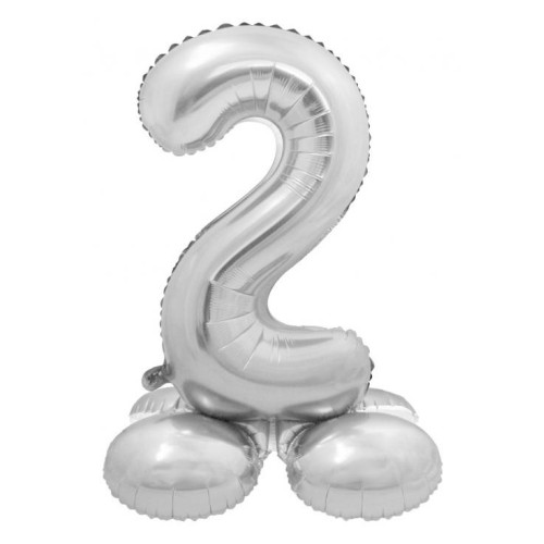 Number Silver Silver number 2 foil balloon with base 72 cm