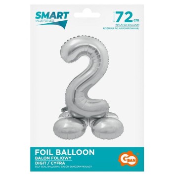 Number Silver Silver number 2 foil balloon with base 72 cm