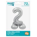 Number Silver Silver number 2 foil balloon with base 72 cm