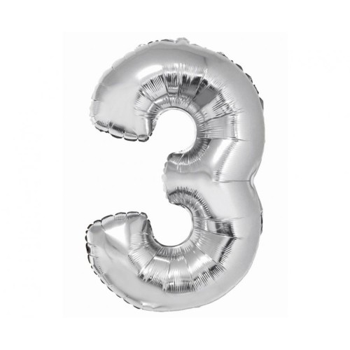 Number Silver Silver number 3 foil balloon 76 cm