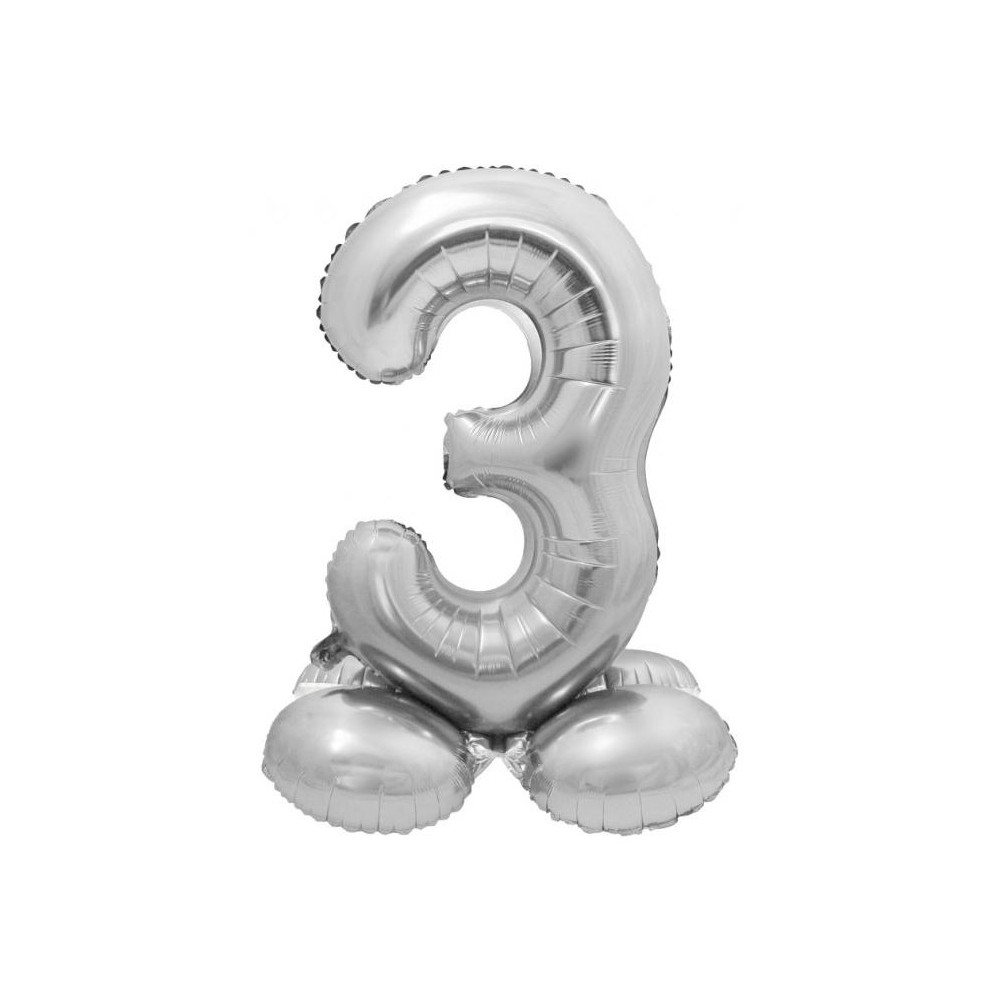 Number Silver Silver number 3 foil balloon with base 72 cm
