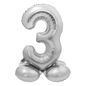 Number Silver Silver number 3 foil balloon with base 72 cm
