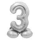 Number Silver Silver number 3 foil balloon with base 72 cm