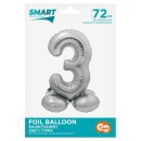 Number Silver Silver number 3 foil balloon with base 72 cm