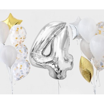 Number Silver Silver Number 4 Foil Balloon 92 cm