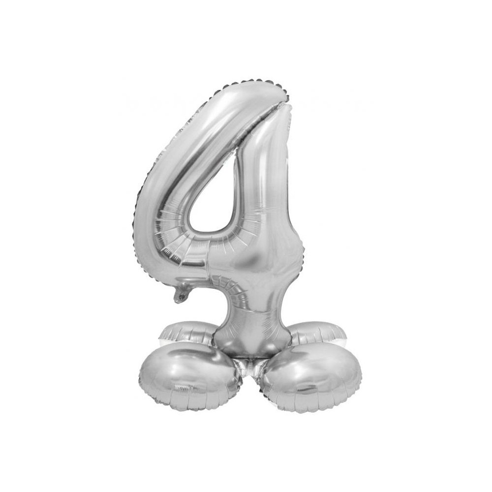 Number Silver Silver number 4 foil balloon with base 72 cm