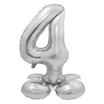 Number Silver Silver number 4 foil balloon with base 72 cm