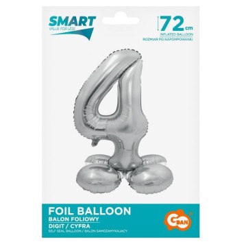 Number Silver Silver number 4 foil balloon with base 72 cm