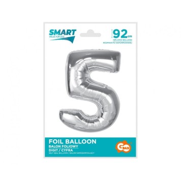 Number Silver Silver number 5 foil balloon 92 cm