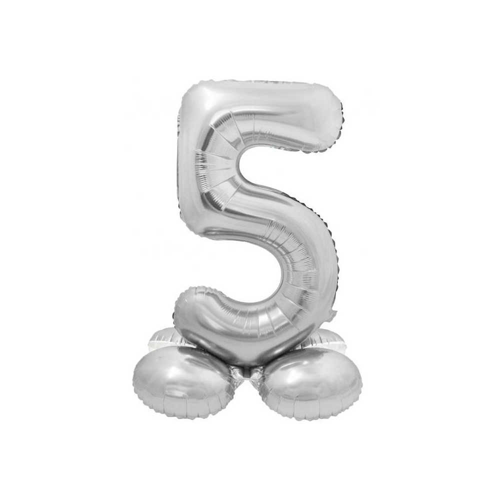 Number Silver Silver number 5 foil balloon with base 72 cm