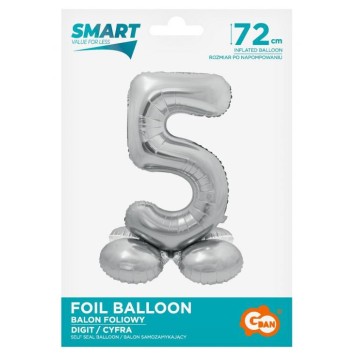 Number Silver Silver number 5 foil balloon with base 72 cm