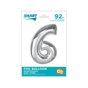 Number Silver Silver number 6 foil balloon 92 cm