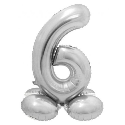 Number Silver Silver number 6 foil balloon with base 72 cm