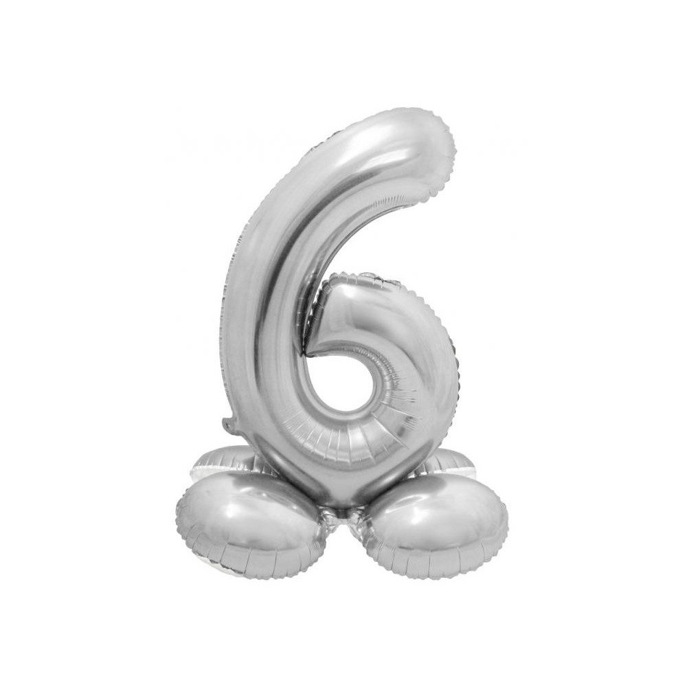 Number Silver Silver number 6 foil balloon with base 72 cm