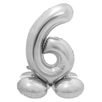 Number Silver Silver number 6 foil balloon with base 72 cm
