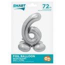 Number Silver Silver number 6 foil balloon with base 72 cm