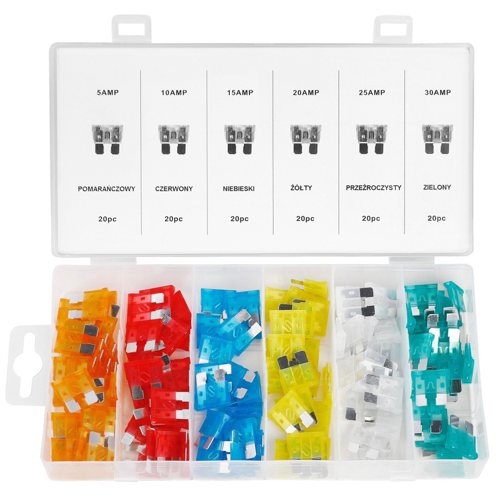 Bezpieczniki samochodowe 120szt. 5-30A KD1300