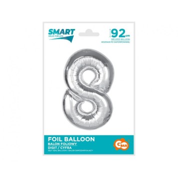 Number Silver Silver Number 8 Foil Balloon 92 cm