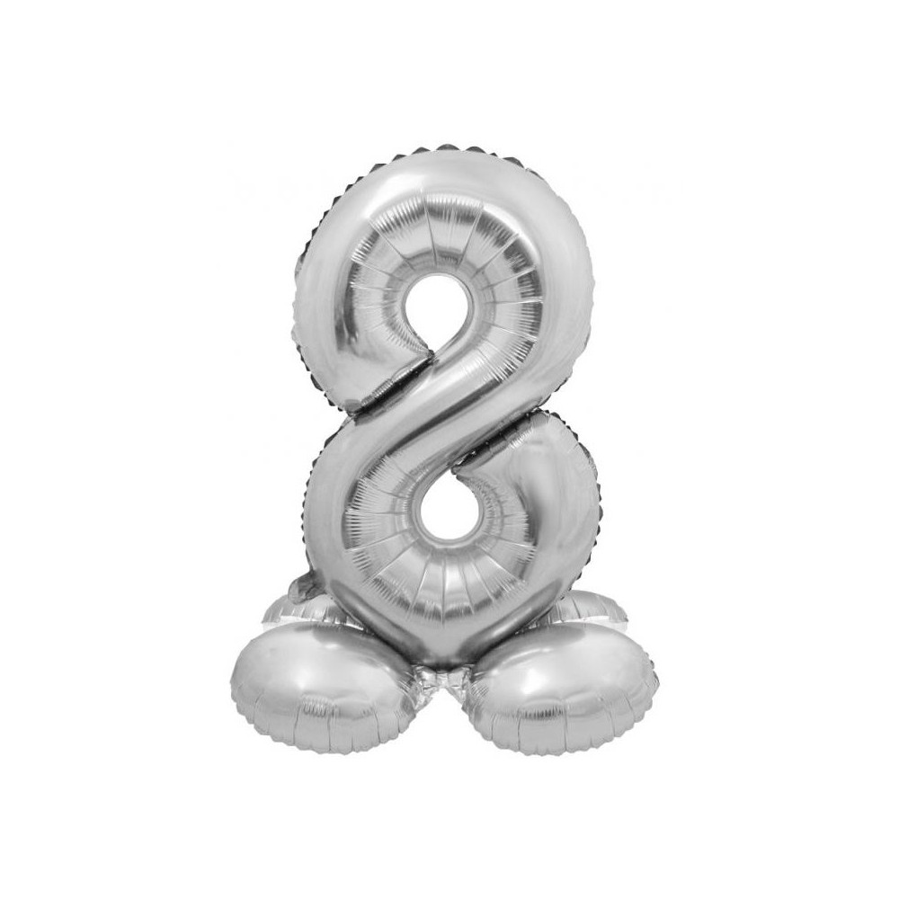 Number Silver Silver Number 8 Foil Balloon with Base 72 cm
