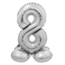 Number Silver Silver Number 8 Foil Balloon with Base 72 cm