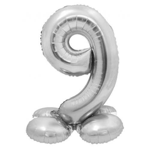 Number Silver Silver number 9 foil balloon with base 72 cm