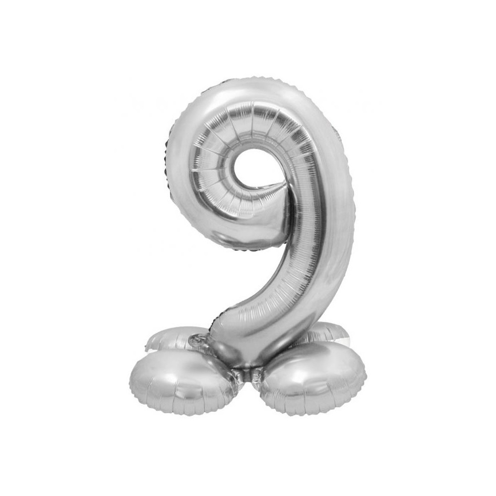 Number Silver Silver number 9 foil balloon with base 72 cm