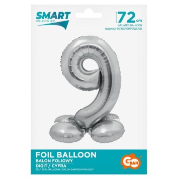 Number Silver Silver number 9 foil balloon with base 72 cm