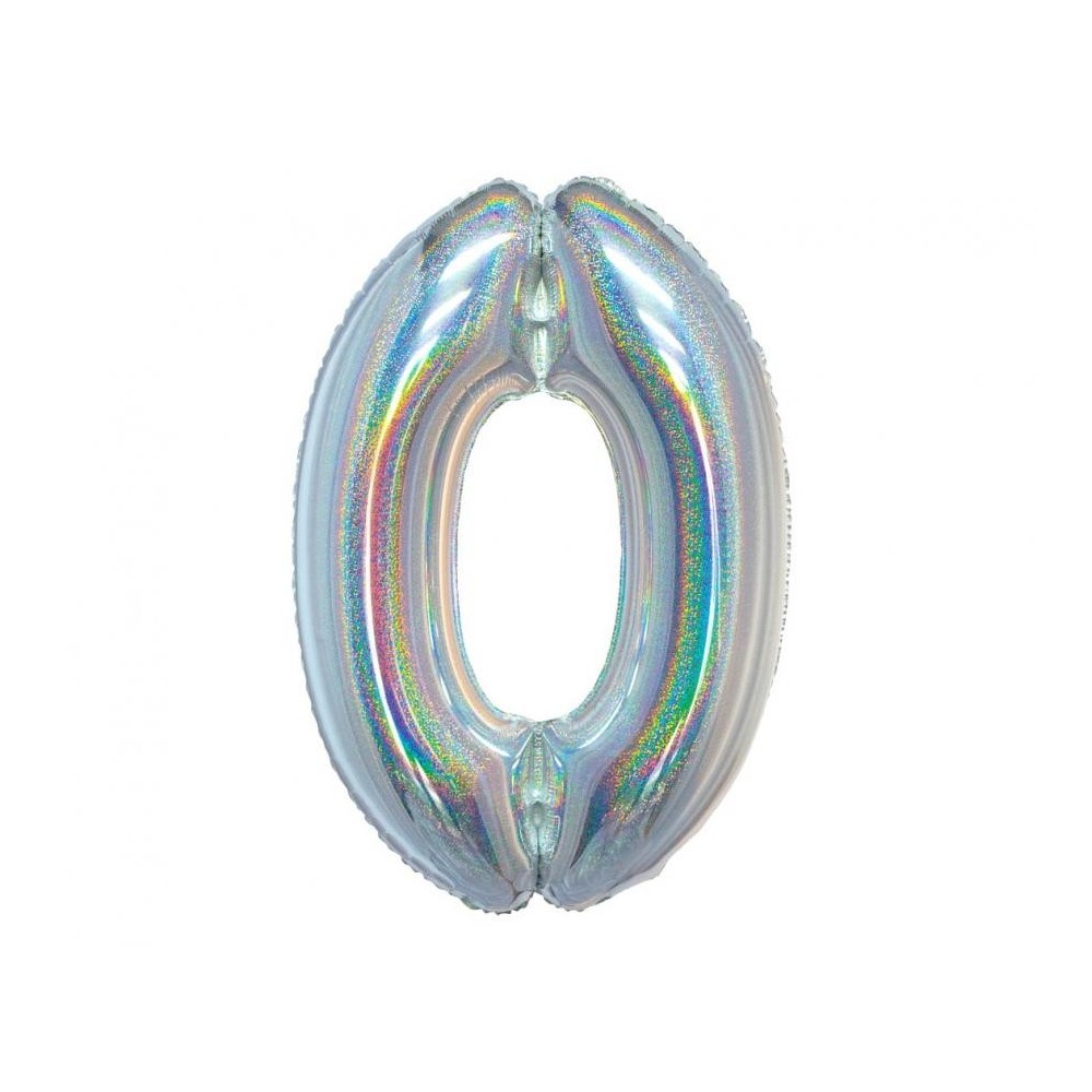 Number Holographic Silver, Silver Number 0 Foil Balloon 76 cm